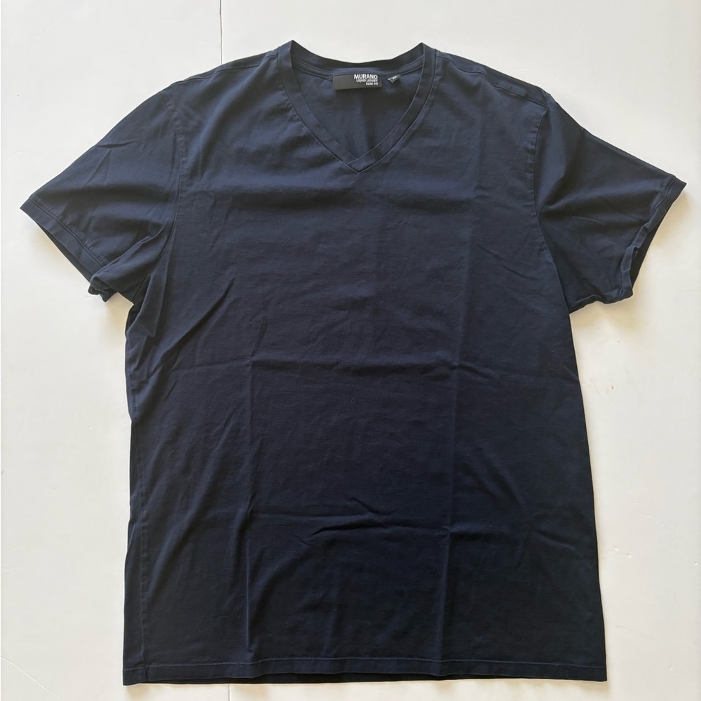 Murano Men's Dark Navy V-Neck Short Sleeve Tee Slim Fit XL